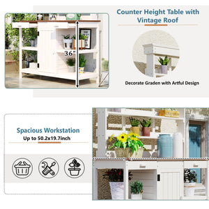 Topmax 66' Large Outdoor Farmhouse Wooden Potting Bench Table