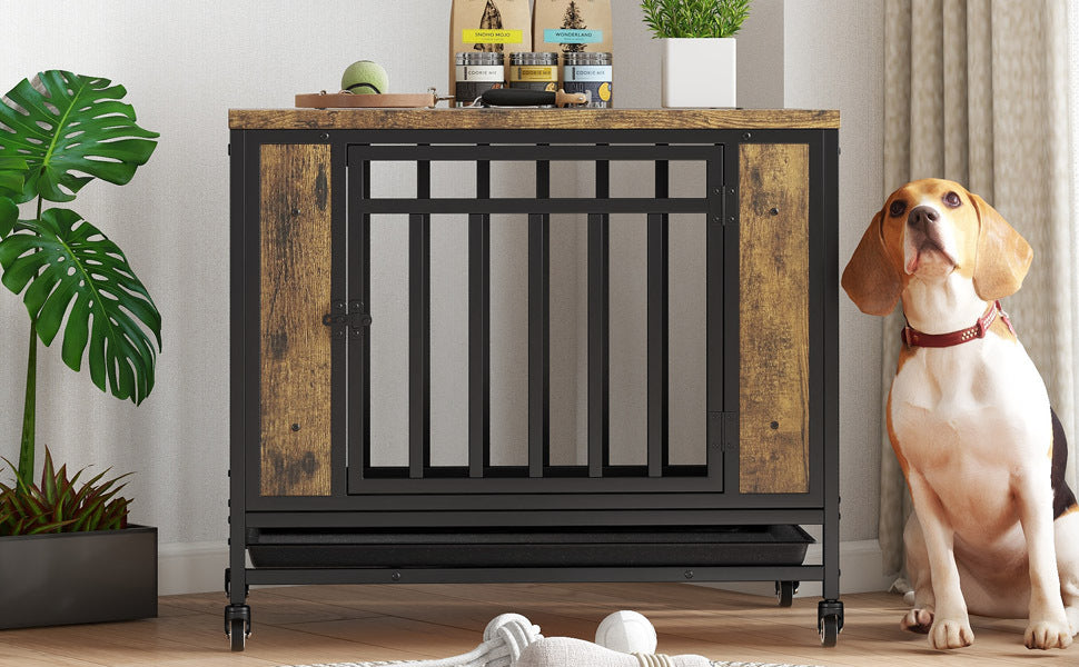 Wooden Dog House Dining Table with Iron Door