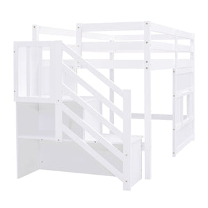 Loft Bed With Storage Staircase, Window & LED Light