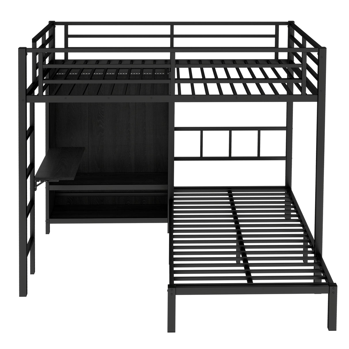 Full XL Over Twin Metal Bunk Bed with Folding Desk and Closet