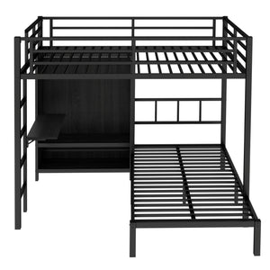 Full XL Over Twin Metal Bunk Bed with Folding Desk and Closet