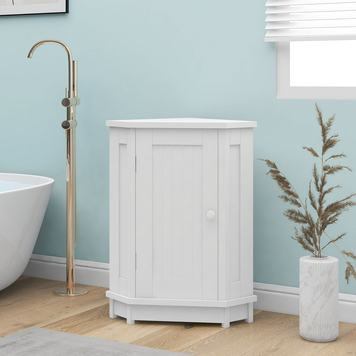 Bathroom Cabinet Triangle Corner Storage Cabinet With Adjustable Shelf Modern Style