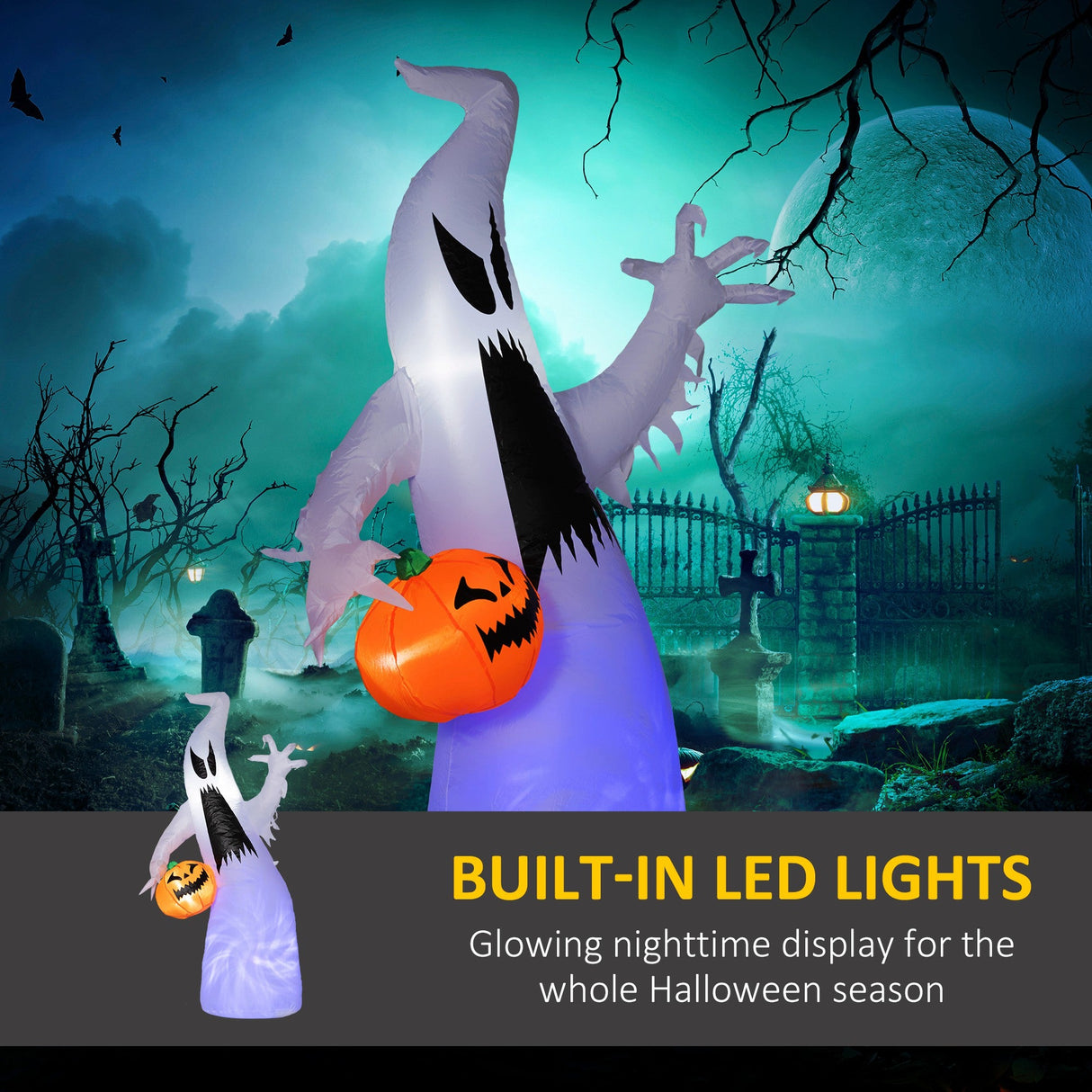 HOMCOM 5.9' Halloween Inflatable Outdoor Decoration Ghost with Pumpkin