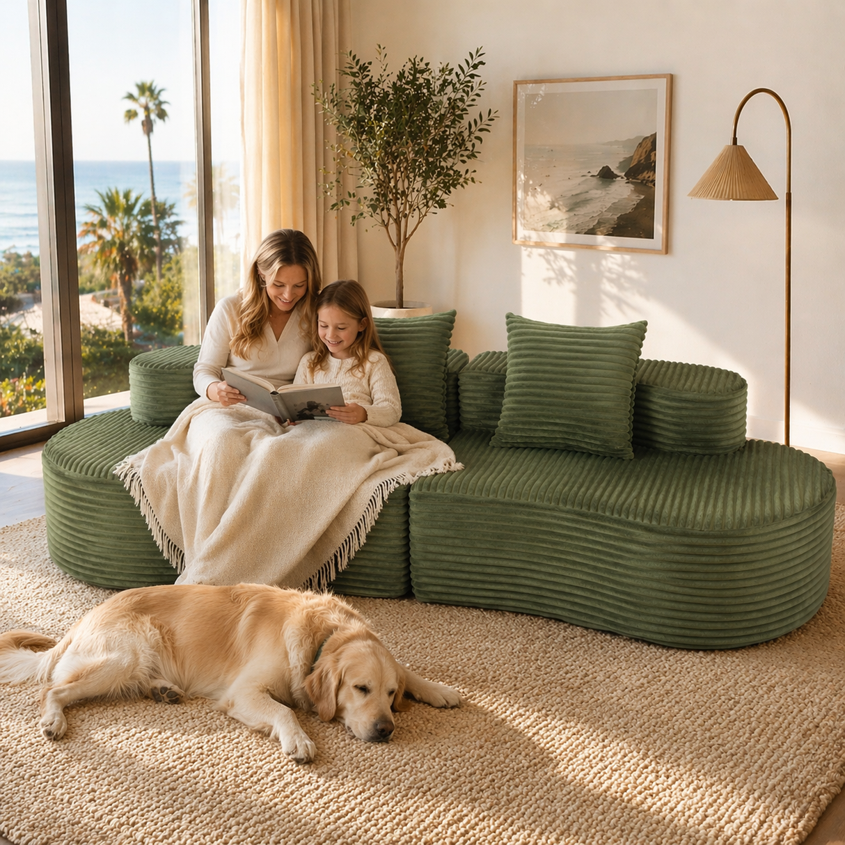 Cozy Corduroy 2-Seater Sofa with Lumbar Pillows