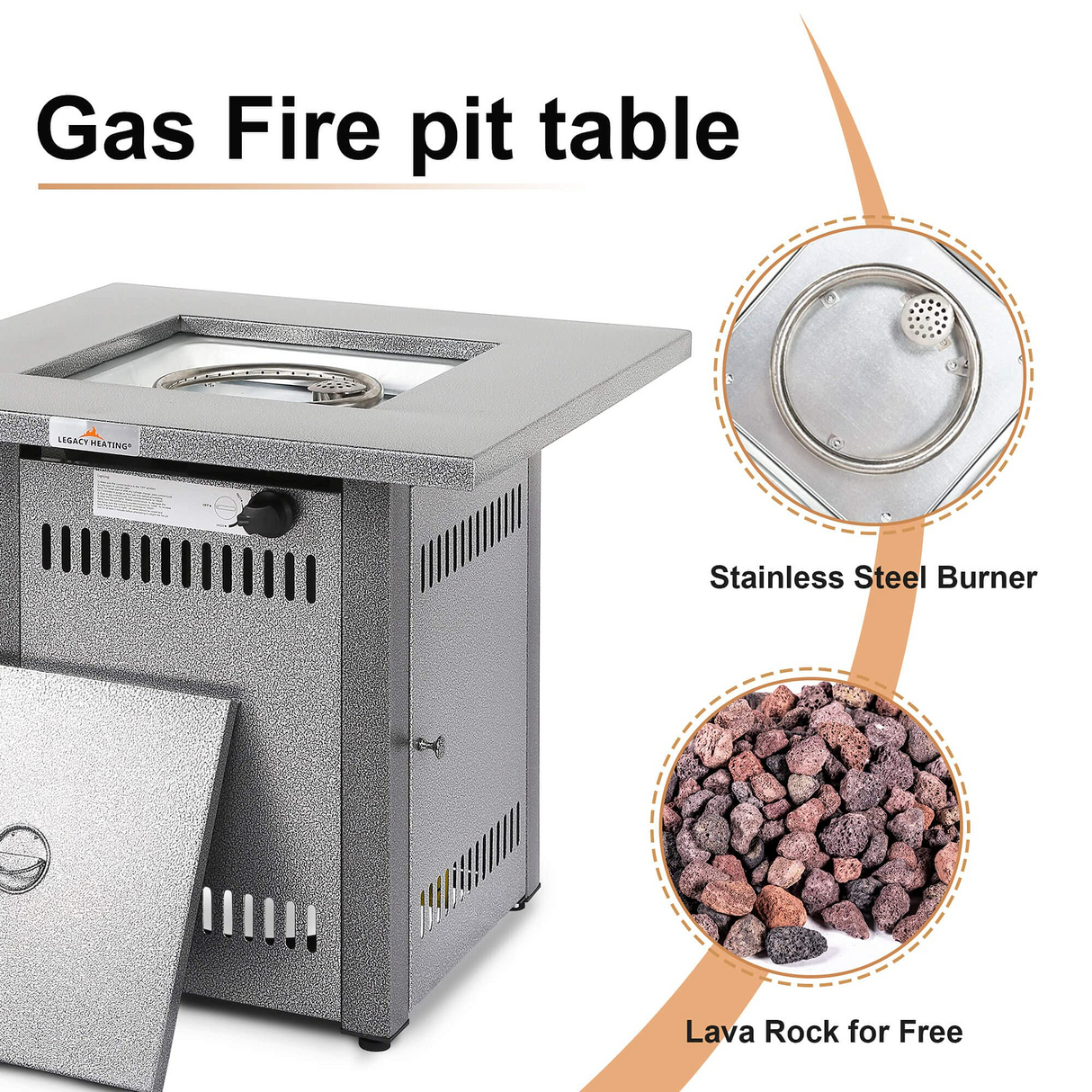 28' 50000 BTU Silver Outdoor Propane Gas Fire Pit Table