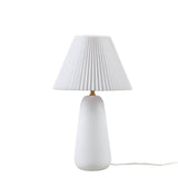 Textured Ceramic Table Lamp with Fluted Fabric Shade - White