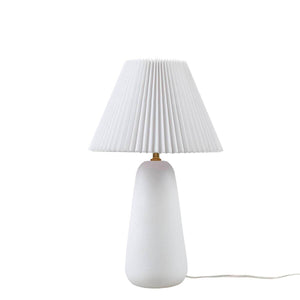 Textured Ceramic Table Lamp with Fluted Fabric Shade - White
