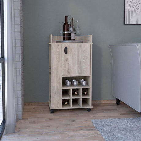 Bar-cart-with-6-built-in-wine-rack-and-casters,-light-gray-Carts-&-Islands