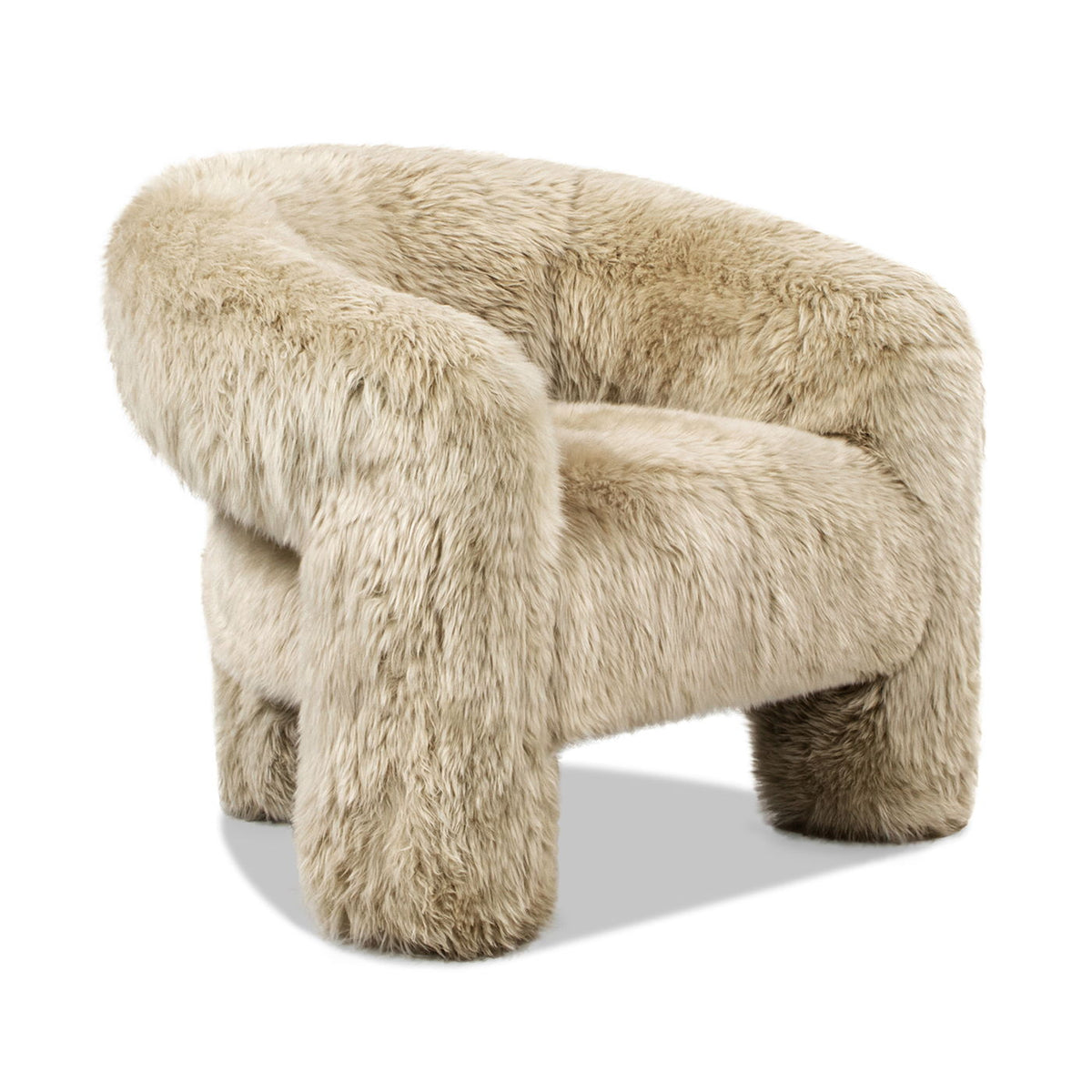 Genuine Sheepskin Fur Split Barrel Back Accent Chair with Sculptural Base - Natural Blonde