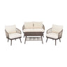4 Piece Outdoor Patio Furniture Set, Metal Chairs With Woven Rope U Shaped Backrest