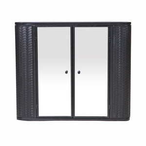 Black Wall-Mounted Bathroom Cabinet with Mirror, 2 Mirrored Doors & Open Shelf