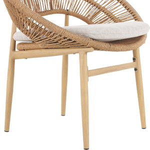Cyril Outdoor Wicker Papasan Style Dining Chair with Teak Finished Legs - Set of 2