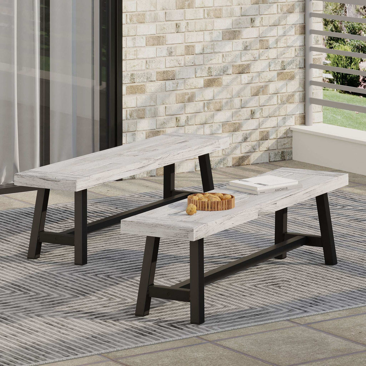 Tranquilizer Outdoor Acacia Wood Bench with Slat Panel Design
