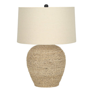 25" Table Lamp with Rattan Base and Linen Drum Shade