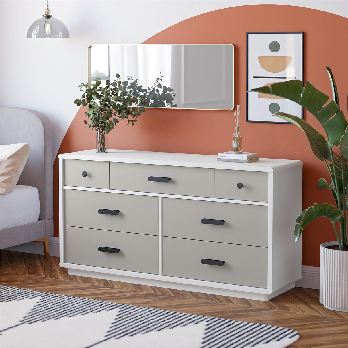 Valencia 7 Drawer Wide Dresser - Taupe