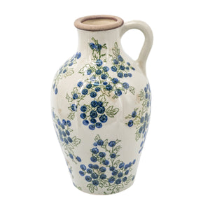 7.5x7.3x12' White Ceramic Vase with Blueberry Motif
