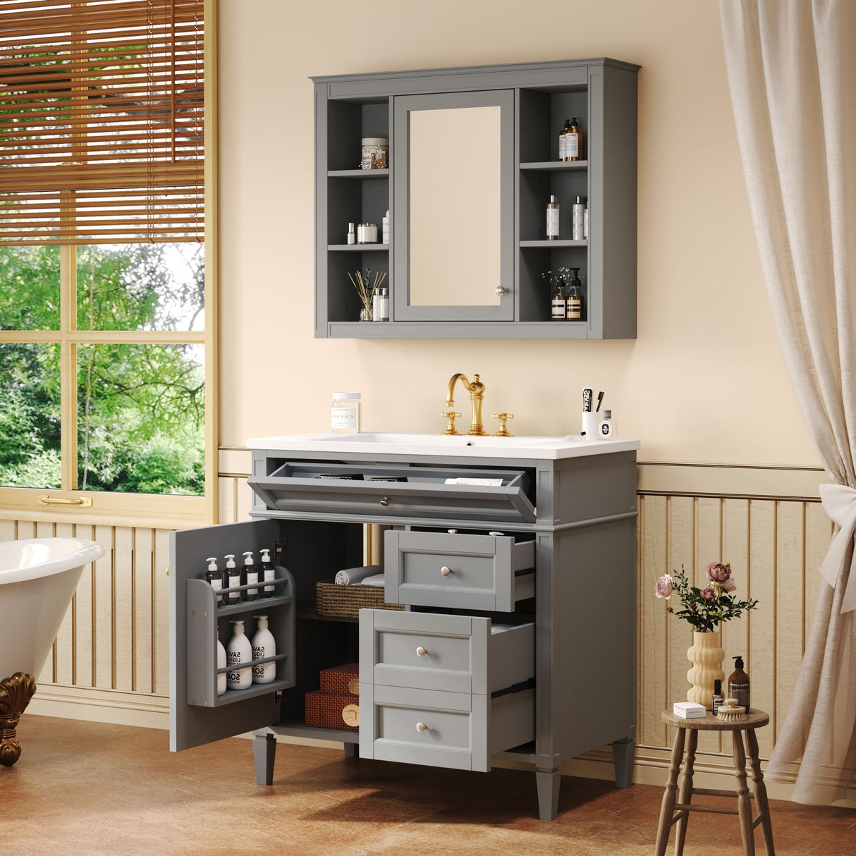 Bathroom Vanity With Top Sink, Storage Cabinet With Mirror