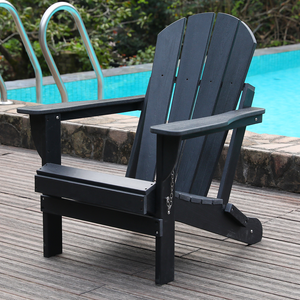 Adirondack Folding Chair with Dual Cup Holders - HDPE All-Weather Outdoor Chairs, Wood-Like Patio Chair for Backyard, Camping, Garden, Pool & Fire Pit, Black