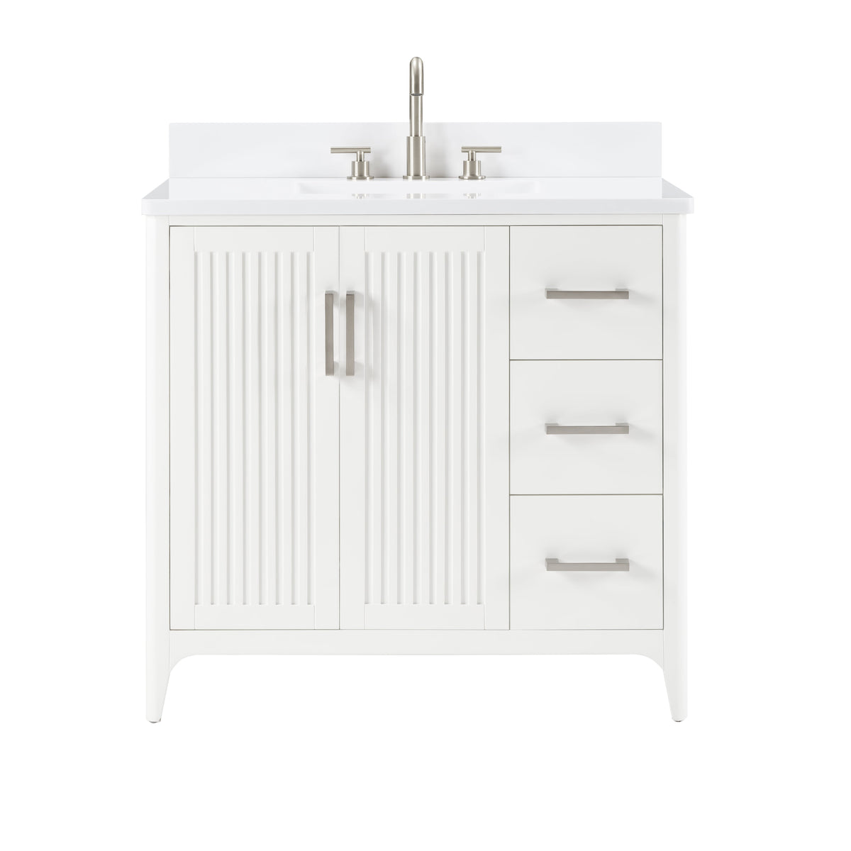 36 Inch Solid Wood Pre-Assembly Bathroom Vanity with US Power - White