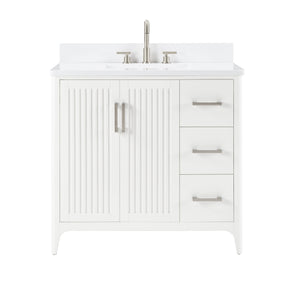36 Inch Solid Wood Pre-Assembly Bathroom Vanity with US Power - White