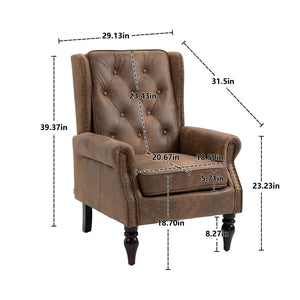 Modern Coffee Wood Frame Armchair with Microsuede Upholstery