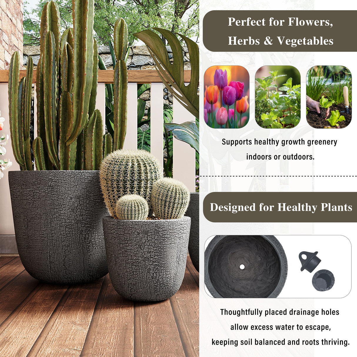 U_STYLE Lightweight MGO Planter Set of 3