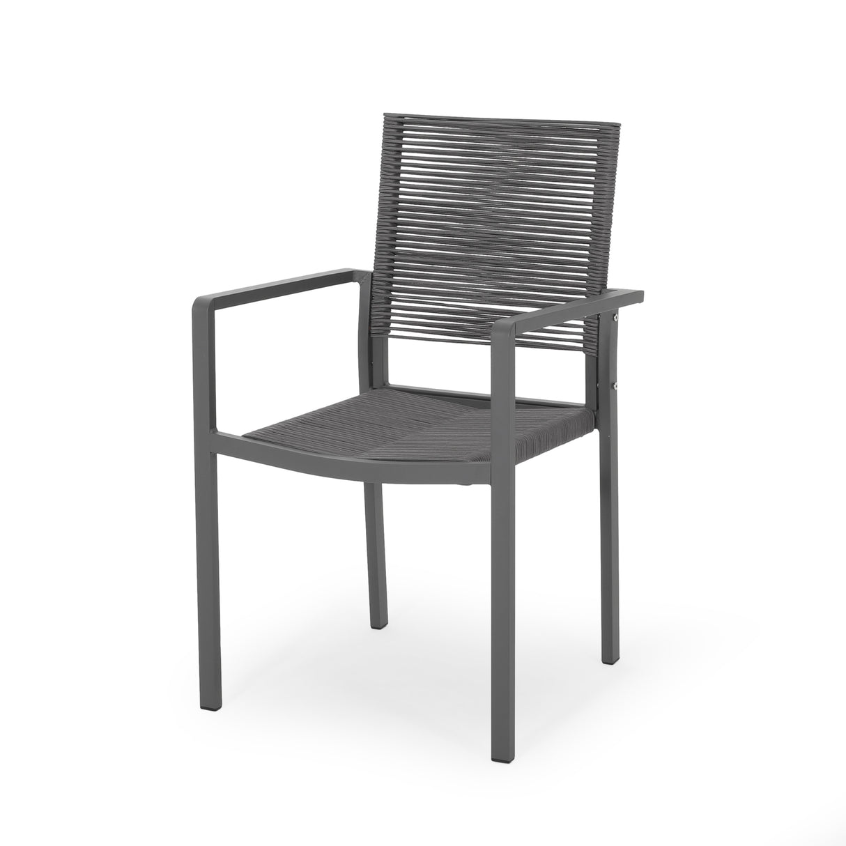 Outdoor modern aluminum dining chair with rope seat (set of 2), gray and dark gray