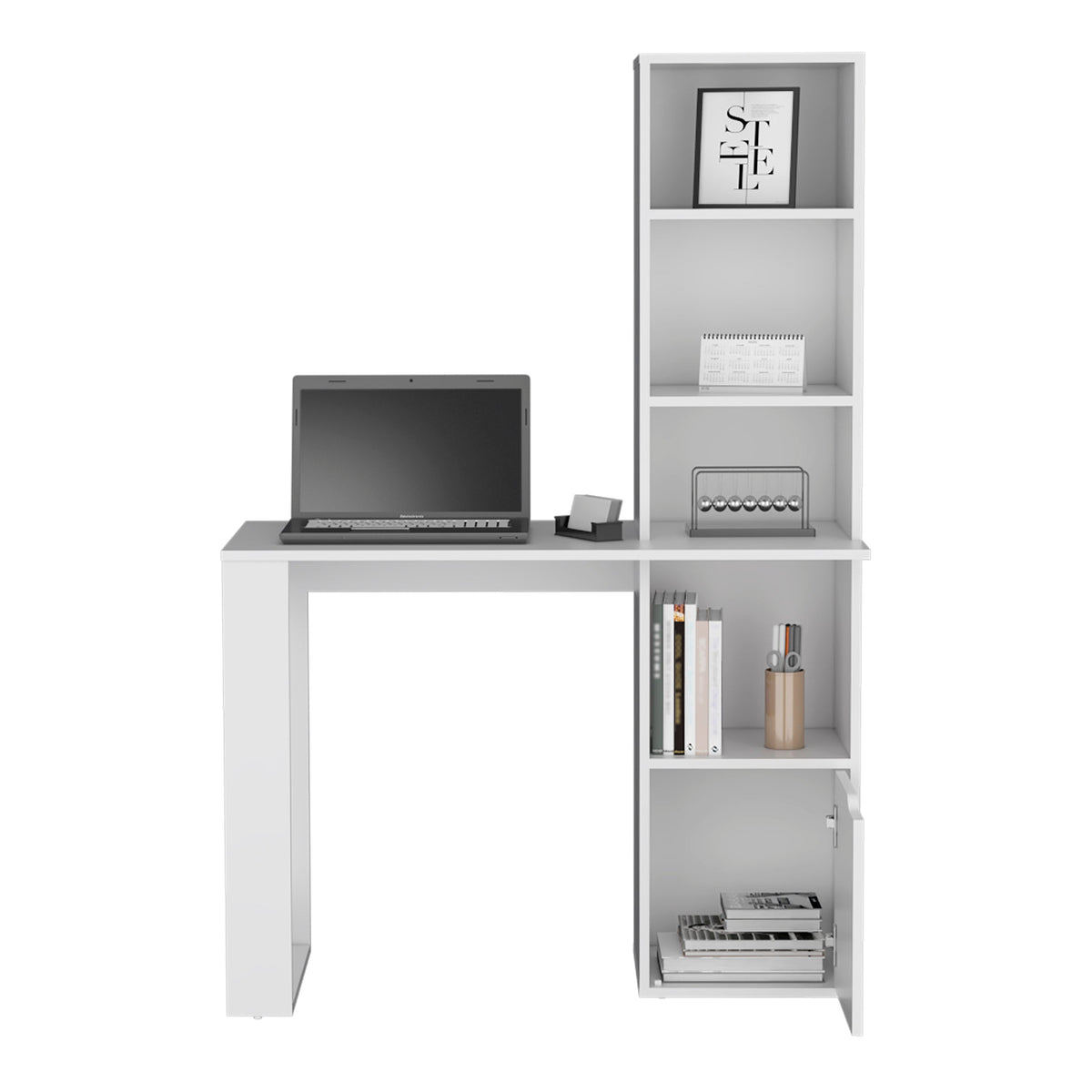Iowa Computer Desk with 1-Cabinet and 4-Tier Bookcase
