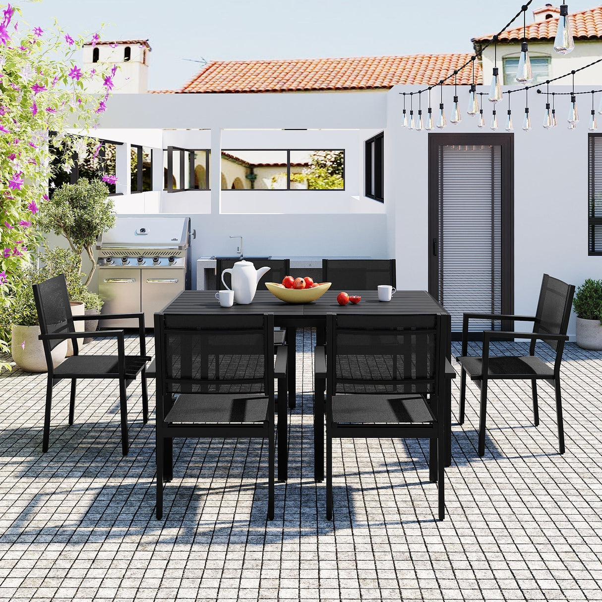 6-Person Modern Steel Outdoor Dining Set