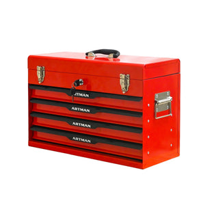20-Inch Steel Tool Box with Drawers – Portable Storage, Red