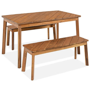 Go 3-Piece Acacia Wood Table Bench Dining Set