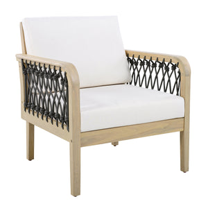 Outdoor Acacia Wood Club Chair with Handwoven Rope, Light Teak Finish