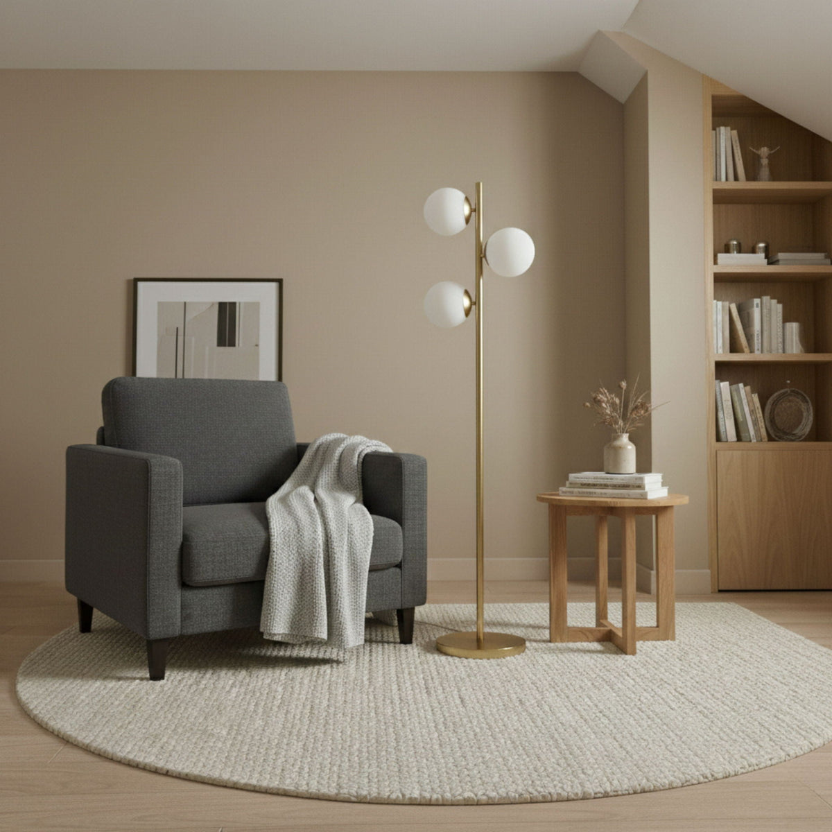 Brilliance - Modern Floor Lamp, Opal Shades And Round Base - Clear / Gold