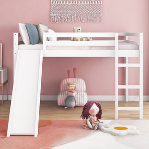 Full Loft Bed With Slide, Multifunctional Design - White