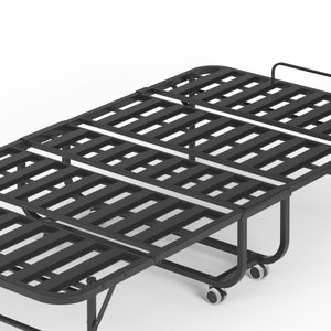 Twin Wide Folding Bed For Tall People, Extra Long & Wide Rollaway With Memory Foam, Heavy-Duty Capacity Guest, Spacious Portable Cot - Black