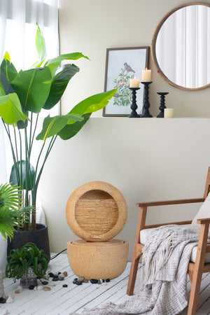 21.7x21.7x34.3 Inch Cement Round Water Fountain with Light and Pump