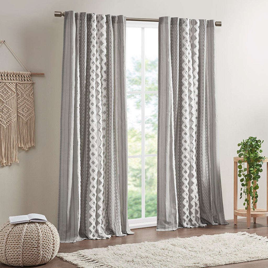 Cotton printed curtain panel with chenille stripe and lining