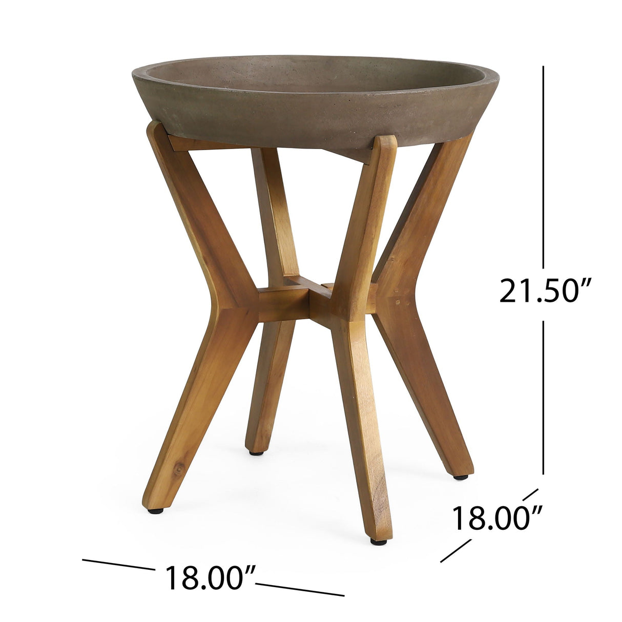 Yukon - Contemporary Side Table with Lightweight Concrete Top and Acacia Wood Frame - Gray