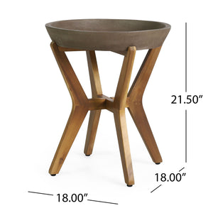Yukon - Contemporary Side Table with Lightweight Concrete Top and Acacia Wood Frame - Gray