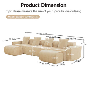 Streamlined Design Modular 4 Seat U Shape Sectional Sofa