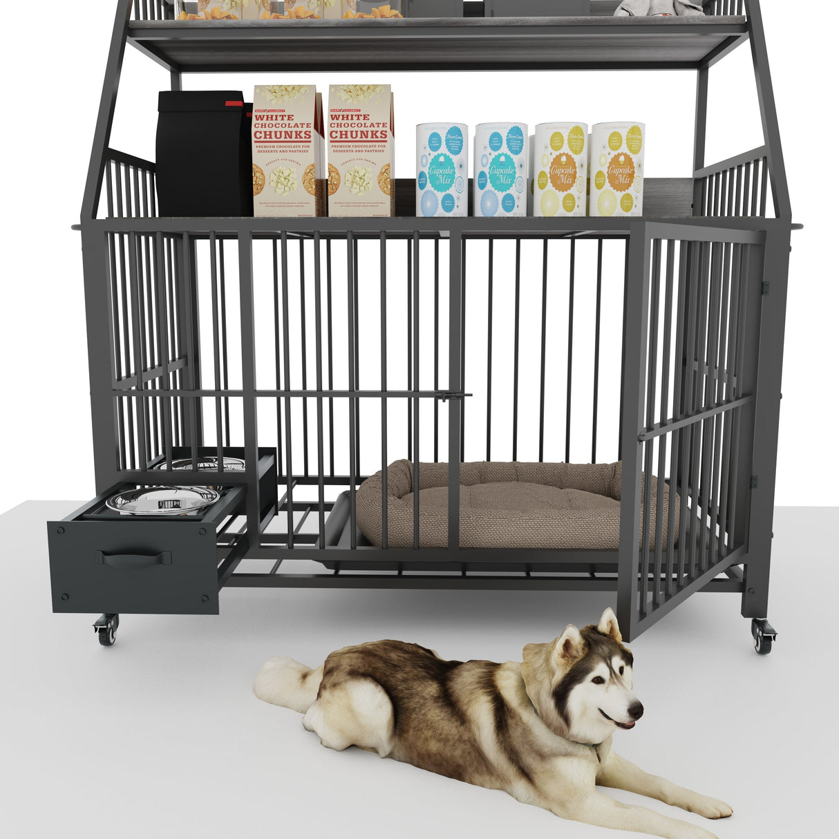 Large Pet Cage with Storage Rack and Stainless Steel Basins