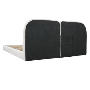 Queen Size Boucle Upholstered Platform Bed with Tufted Headboard