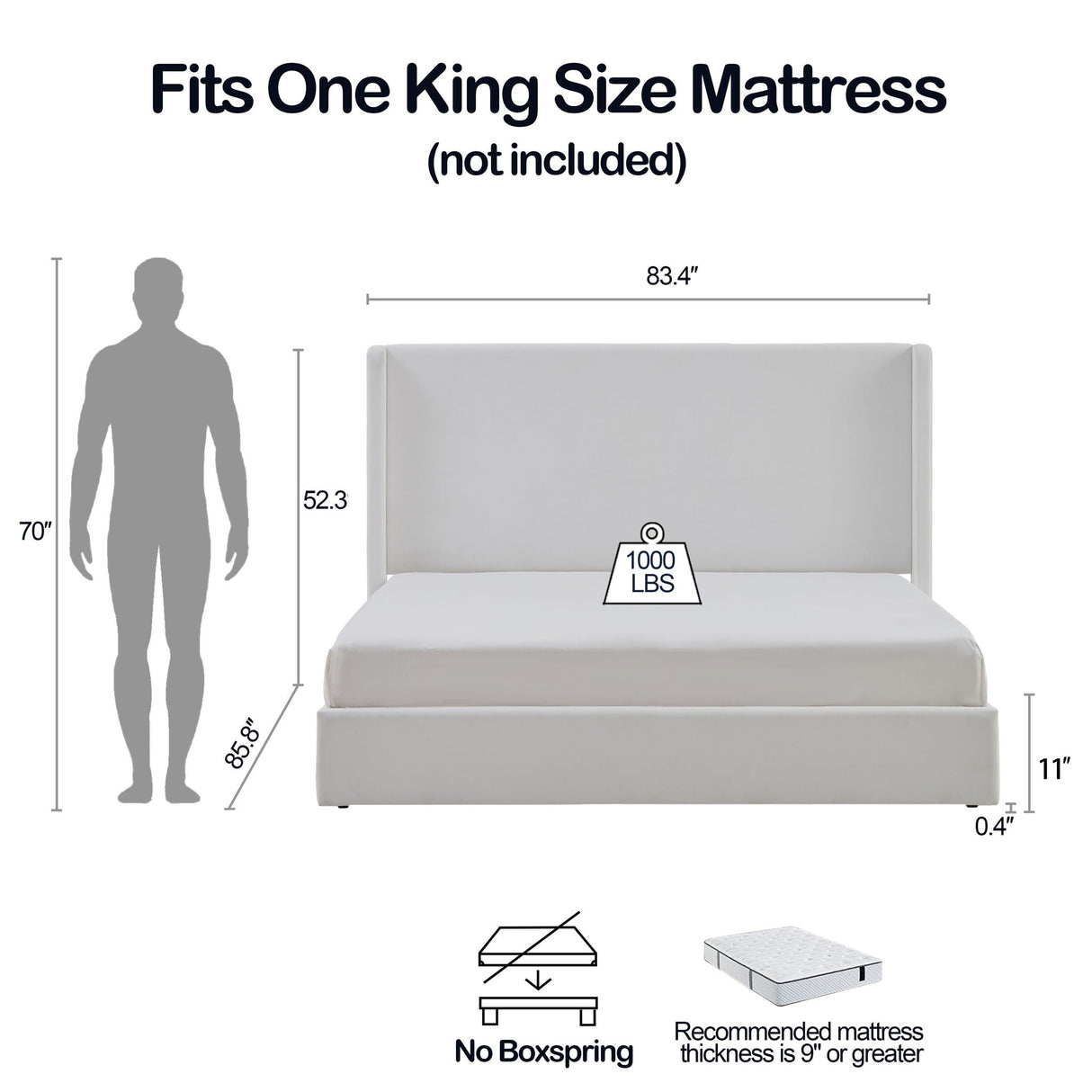 Carmen - King Size Upholstered Wingback Bed - White