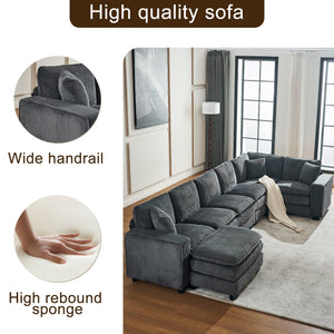Modern U Shaped 6-Seat Sectional Sofa Couch with Ottoman