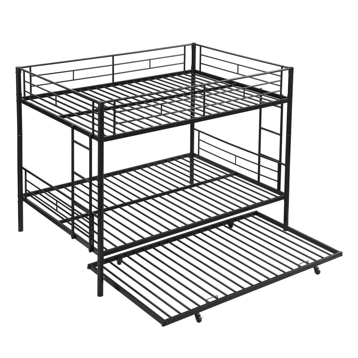 Full Over Full Modern Metal Bunk Bed With Trundle - Black