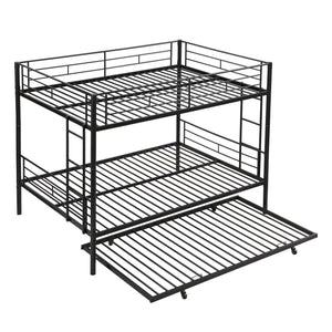 Full Over Full Modern Metal Bunk Bed With Trundle - Black