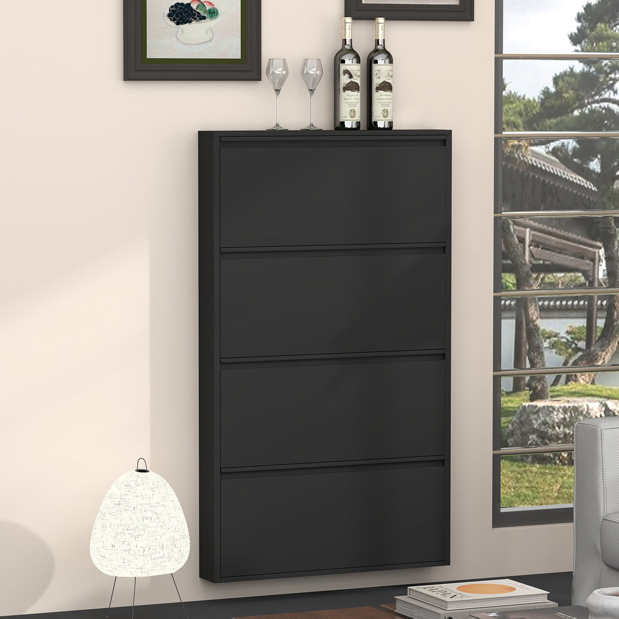 Metal Shoe Cabinet with 4 Flip Drawers