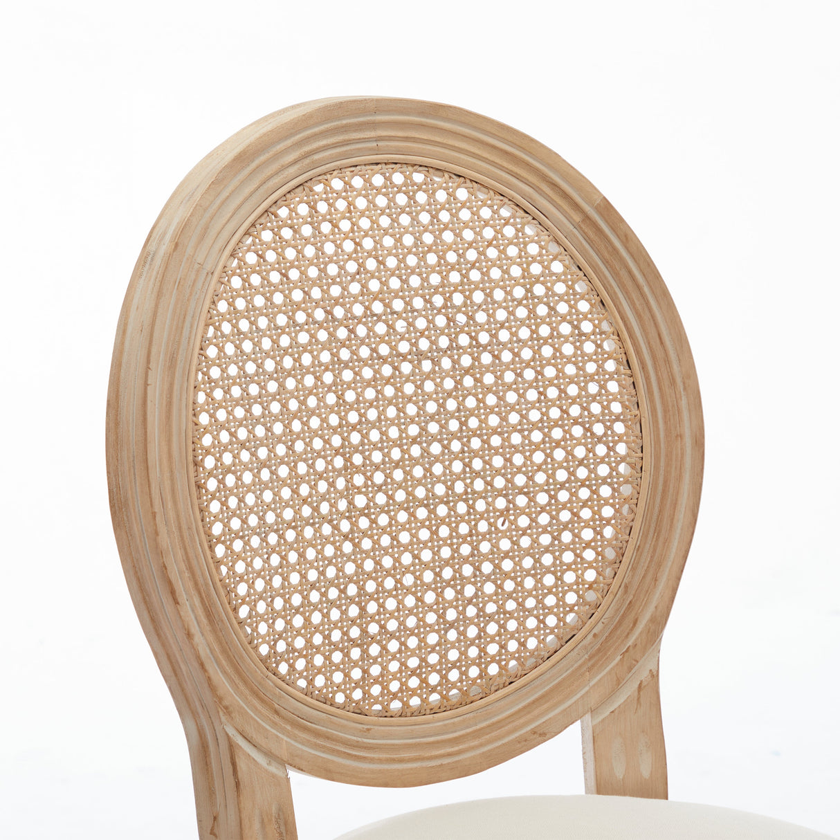 Upholstered Bar Stool with Round Rattan Back, Set of 2