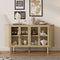 Wood Buffet Cabinet with Glass Doors and Adjustable Shelves