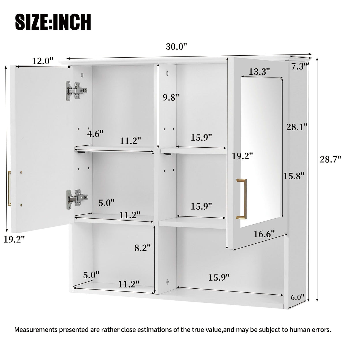 2 In 1 Wall-Mounted Mirror Cabinet with Adjustable Shelves - White, Blue, Black